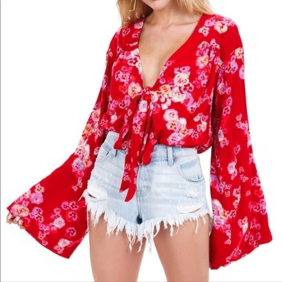 Euc Intimately Free People “Forties Feel” Hot Cherry Combe Size XS  Bodysuit Top - Picture 1 of 16